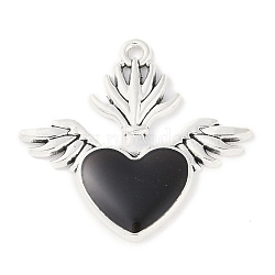 Rack Plating Alloy Enamel Pendants, Cadmium Free & Nickel Free & Lead Free, Sacred Heart with Wing Charm, Antique Silver, 27.5x30x2mm, Hole: 1.5mm(PALLOY-F018-32AS-01)