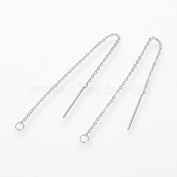 304 Stainless Steel Earring Findings, Ear Threads, Stainless Steel Color, Size: about 98mm long, 0.5mm wide, oval link: 1.5x1.2x0.3mm, Ring: 3.5x0.5x2.5mm, pin: 0.8mm.(X-STAS-S070)