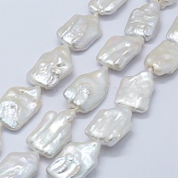 Natural Baroque Pearl Keshi Pearl Beads Strands, Cultured Freshwater Pearl, Rectangle, White, 24~35x15~19x5~9mm, Hole: 0.2mm, about 15pcs/strand, 15.7 inch(PEAR-K004-35)
