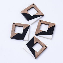 Resin & Walnut Wood Pendants, Rhombus, Creamy White, 37x37x3mm, Hole: 2mm(X-RESI-N025-006A-B01)