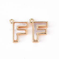 Brass Charms, with Shell, Real 18K Gold Plated, Nickel Free, Letter.G, 11x8x2mm, Hole: 0.9mm(KK-Q766-001F-NF)