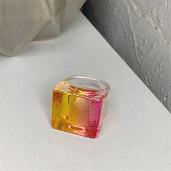Imitation Candy Resin Finger Rings, Square, Gold, 17mm(WGDDA86-02)