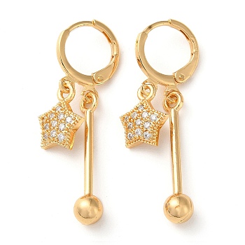 Rhinestone Star Leverback Earrings, Brass Bar Drop Earrings for Women, Light Gold, 37mm