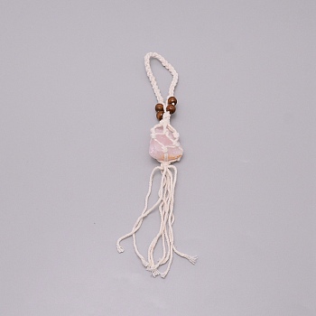 Irregular Gemstone Hanging Pendant Decoration, with Cotton Cord & Wood Beads, for Car Interior Ornament Accessories, 300~340mm