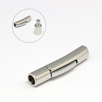 304 Stainless Steel Bayonet Clasps, Column, Stainless Steel Color, 28~30x7x6mm, Hole: 4mm