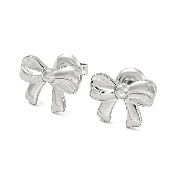 304 Stainless Steel Stud Earrings, Bowknot, Stainless Steel Color, 9x12.5mm