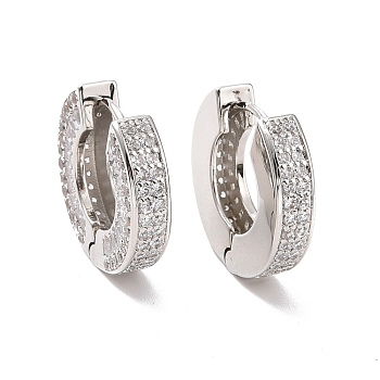 Clear Cubic Zirconia Hinged Hoop Earrings, Brass Jewelry for Women, Cadmium Free & Lead Free, Platinum, 17x17.5~18x4mm, Pin: 0.8mm