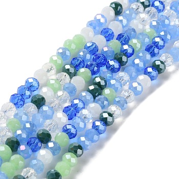 Glass Beads Strands, Faceted, Rondelle, Light Blue, 6x5mm, Hole: 1mm, about 85~88pcs/strand, 16.1~16.5 inch(41~42cm)