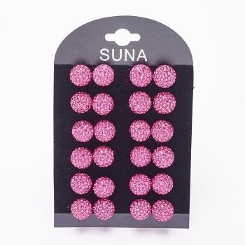 Valentines Day Gift for Her, 925 Sterling Silver Austrian Crystal Rhinestone Stud Earrings, Ball Stud Earrings, Round, 502_Fuchsia, 4mm