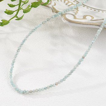 Natural Amazonite Beaded Necklaces, with Brass Lobster Claw Clasps, Faceted Round Beads, 15.75 inch~16.14 inch(40~41cm)x2mm