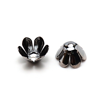 6-Petal Iron Bead Caps, Flower, Gunmetal, 10x6.2mm, Hole: 1.6mm, inner diameter: 10mm, about 50pcs/bag