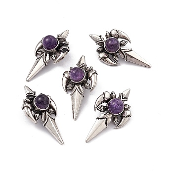 Natural Amethyst Pendants, Dart Charms, with Antique Silver Color Brass Findings, 39.5x21x15.5mm, Hole: 3.5x10mm