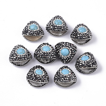 Alloy Cord Ends, End Caps, with Glass Rhinestone and Synthetic Turquoise, Antique Silver, Jet Hematite, 20x22x16mm, Hole: 2mm, Inner Measure: 18x8.5mm