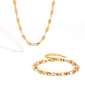304 Stainless Steel Chain Necklaces & Bracelets Set for Women, Golden