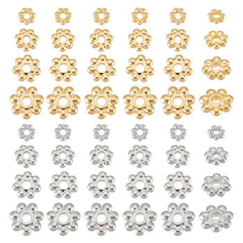 80Pcs 8 Styles 304 Stainless Steel Spacer Beads Sets, Flower, Mixed Color, 3~6x1~1.5mm, Hole: 1~1.4mm, 10pcs/style