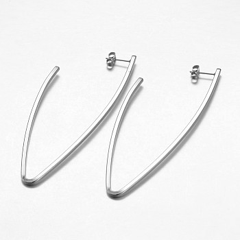 304 Stainless Steel Dangle Earrings, Hypoallergenic Earrings, Stainless Steel Color, 79x31x2mm, Pin: 0.7mm