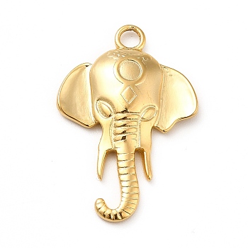 Ion Plating(IP) 304 Stainless Steel Pendants, Elephant Charms, Real 18K Gold Plated, 28x19x3mm, Hole: 2.5mm