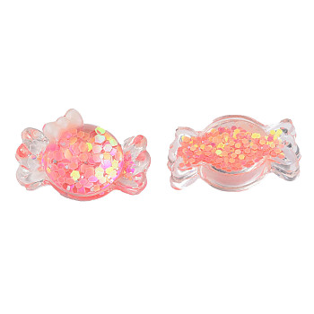Transparent Epoxy Resin Cabochons, with Paillettes, Candy, Salmon, 14x24x9mm