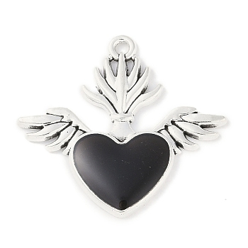 Rack Plating Alloy Enamel Pendants, Cadmium Free & Nickel Free & Lead Free, Sacred Heart with Wing Charm, Antique Silver, 27.5x30x2mm, Hole: 1.5mm