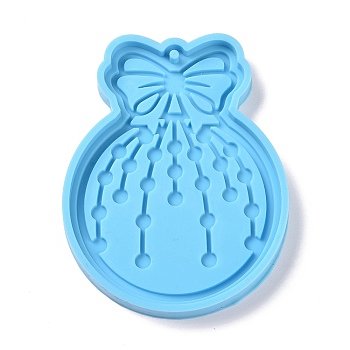 Christmas Ball with Bowknot Pendant Silicone Molds, Resin Casting Molds, for UV Resin, Epoxy Resin Craft Making, Deep Sky Blue, 95x75x8mm, Hole: 3mm