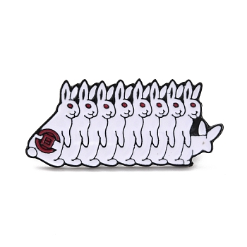 A Row of Rabbits Enamel Pin, Cute Animal Alloy Enamel Brooch for Backpack Clothes, Electrophoresis Black, White, 19.5x43.5x11mm, Pin: 1mm