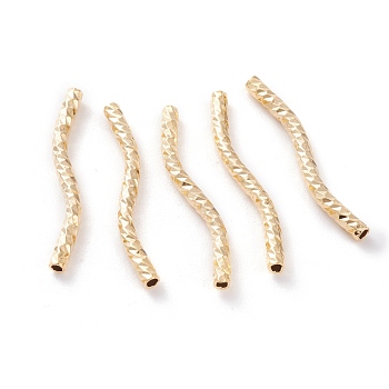 Brass Tube Beads, Long-Lasting Plated, Curved Beads, Real 24K Gold Plated, 25x2mm, Hole: 1.2mm
