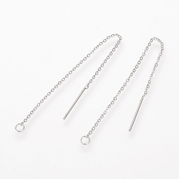 304 Stainless Steel Earring Findings, Ear Threads, Stainless Steel Color, Size: about 98mm long, 0.5mm wide, oval link: 1.5x1.2x0.3mm, Ring: 3.5x0.5x2.5mm, pin: 0.8mm.