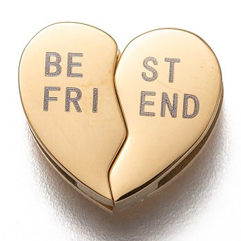 304 Stainless Steel Split Slide Charms, Heart with Word Best Friend, Golden, 12x13x3.5mm, Hole: 7.5x1mm