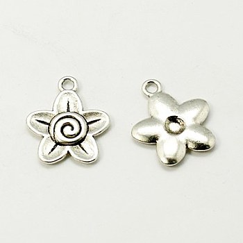 Tibetan Style Alloy Pendants, Cadmium Free & Nickel Free & Lead Free, Flower, Antique Silver, about 22.5mm long, 19mm wide, 3mm thick, hole: 2.5mm