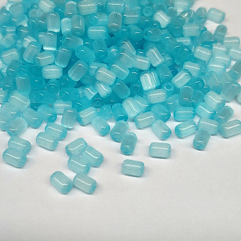 Glass Seed Beads, Imitation Cat Eye, Round Hole, Hexagon, Deep Sky Blue, 6x4x4mm, Hole: 1.4~1.6mm, about 3200pcs/pound