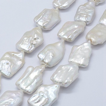Natural Baroque Pearl Keshi Pearl Beads Strands, Cultured Freshwater Pearl, Rectangle, White, 24~35x15~19x5~9mm, Hole: 0.2mm, about 15pcs/strand, 15.7 inch