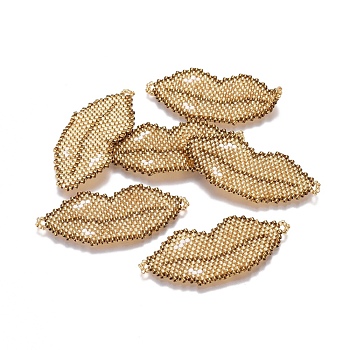 MIYUKI & TOHO Handmade Japanese Seed Beads Links, Loom Pattern, Lip, Goldenrod, 22~23x51~52x1.7mm, Hole: 2mm