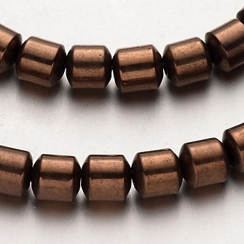 Electroplate Non-magnetic Synthetic Hematite Bead Strands, Column, Copper Plated, 6x6mm, Hole: 1mm, about 67pcs/strand, 15.7 inch