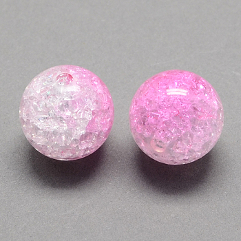 Two Tone Transparent Crackle Acrylic Beads, Half Spray Painted, Round, Pearl Pink, 8mm, Hole: 2mm, about 1892pcs/500g