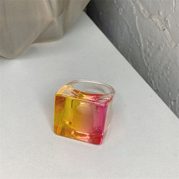 Imitation Candy Resin Finger Rings, Square, Gold, 17mm