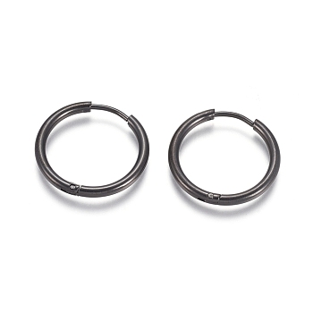 304 Stainless Steel Huggie Hoop Earrings, Hypoallergenic Earrings, with 316 Surgical Stainless Steel Pin, Electrophoresis Black, 12 Gauge, 20x2mm, Pin: 1mm, Inner Diameter: 16mm