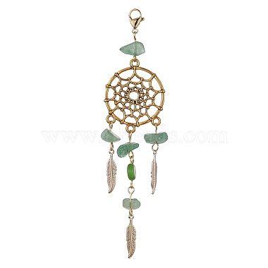 Woven Net/Web with Feather Brass & Alloy Pendant Decoration(HJEW-JM01157)-3