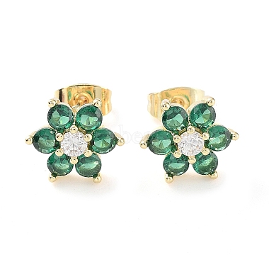 Green Snowflake Brass+Cubic Zirconia Stud Earrings