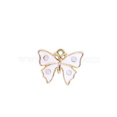 Light Gold White Butterfly Alloy+Enamel Pendants