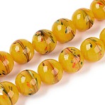Handmade Lampwork Beads, Round with Phoenix Tail, Goldenrod, 15~16mm, Hole: 1.2~2mm(LAMP-N028-22A)
