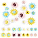 8 Styles Food Grade Eco-Friendly Silicone Focal Beads, Daisy, Mixed Color, 19~40x7~9.5mm, Hole: 2mm, 2pcs/style(SIL-TA0002-28)