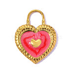 304 Stainless Steel Enamel Pendants, Heart Charms, Ion Plating(IP), Real 18K Gold Plated, Red, 24x18mm, Hole: 5.5mm(STAS-OY017-05G)