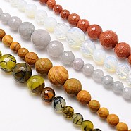 Natural & Synthetic Gemstone Beads Strands, Graduated Beads, Faceted, Round, Mixed Stone, Mixed Color, 6~14mm, Hole: 1mm(G-G548-M)