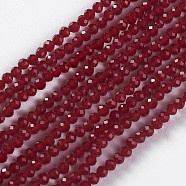 Glass Beads Strands, Faceted, Round, Dark Red, 2x2mm, Hole: 0.4mm, about 193~197pcs/strand, 14.17 inch~15.51 inch(36~39.4cm)(X-EGLA-E057-02B-14)