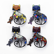 Fox with Fishbone Enamel Pin, Animal Alloy Brooch with Stickers for Backpack Clothes, Electrophoresis Black, Nickel Free & Lead Free, Mixed Color, 47x29x10mm, Pin: 0.8mm(JEWB-N007-046-FF)