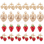 8Pcs 4 Styles Brass Charms, with Enamel, Strawberry, Real 18K Gold Plated, 10.5~20x7~12x4~11mm, Hole: 0.9~2mm, 2pcs/style(KK-BC0010-09)