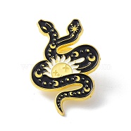 Snake with Sun Black Art Cool Enamel Pin, Alloy Enamel Brooch for Backpacks Clothes, Golden, White, 32x22.5x9.5mm, Pin: 1mm(JEWB-P008-A03)