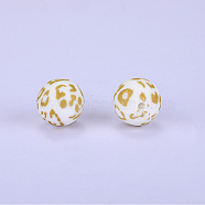 Printed Round with Leopard Print Pattern Silicone Focal Beads, Light Yellow, 15x15mm, Hole: 2mm(SI-JX0056A-06)