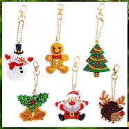 Christmas Theme DIY Diamond Painting Keychain Kit, Including Acrylic Board, Keychain Clasp, Bead Chain, Resin Rhinestones Bag, Diamond Sticky Pen, Tray Plate and Glue Clay, Mixed Shapes, 100x30mm, 6pcs/set(DRAW-PW0007-07C)