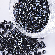 Electroplate 12/0 Glass Seed Beads, Square Hole, Cube, Prussian Blue, 2~6x2x2mm, Hole: 0.8mm, about 30000pcs/bag(SEED-S027-02A-01)